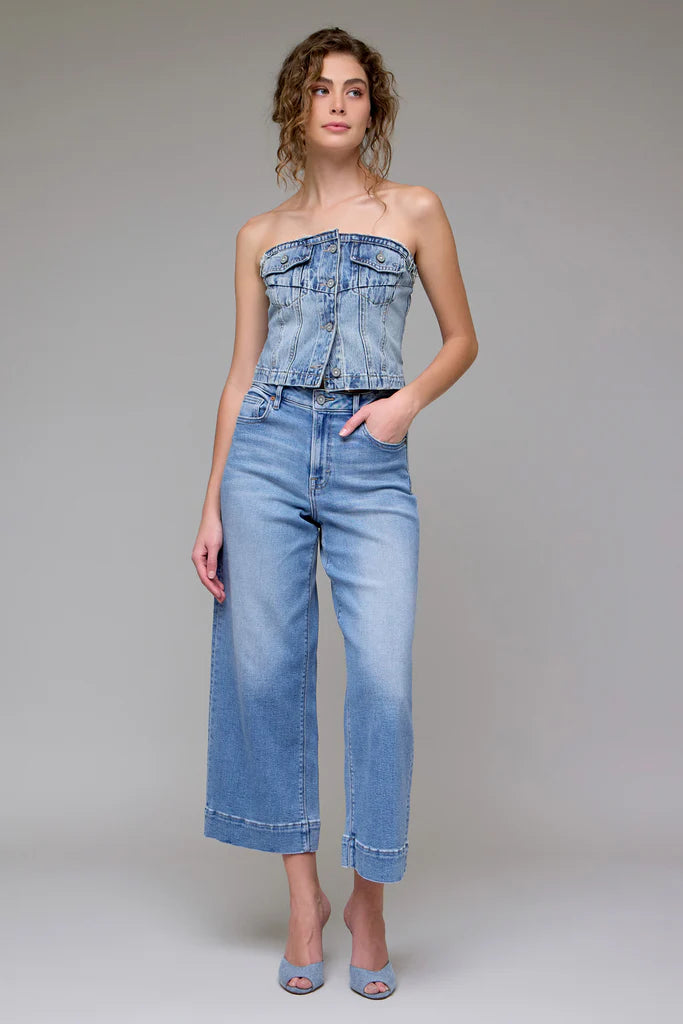Medium Light Stretch  Crop Wide leg Jean