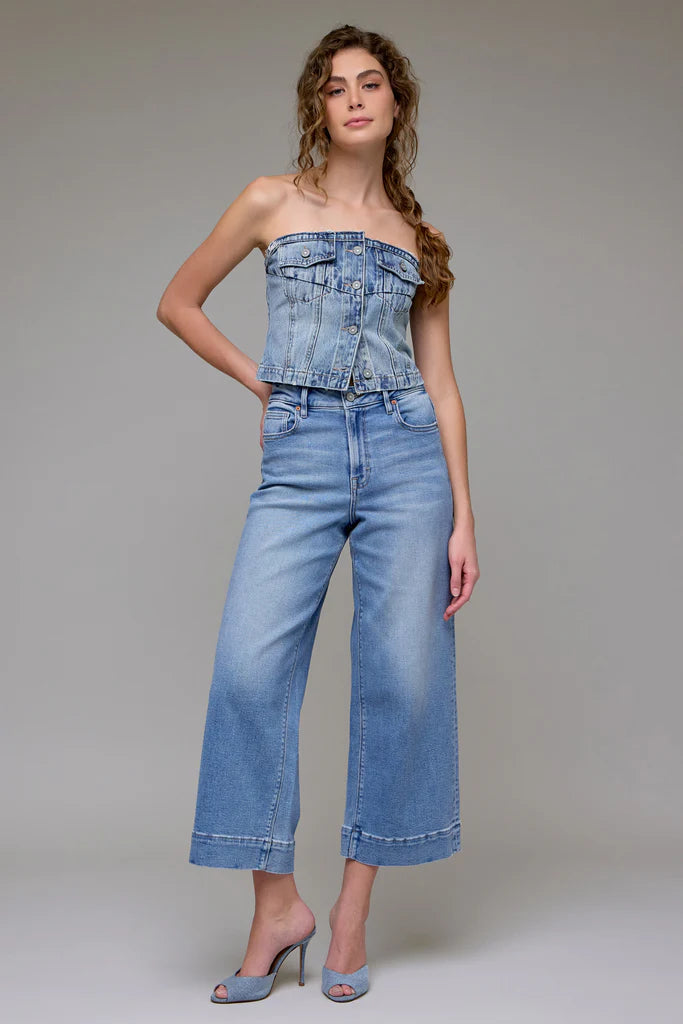 Medium Light Stretch  Crop Wide leg Jean