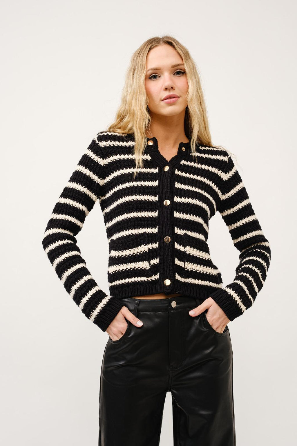 STRIPED BUTTON CARDIGAN
