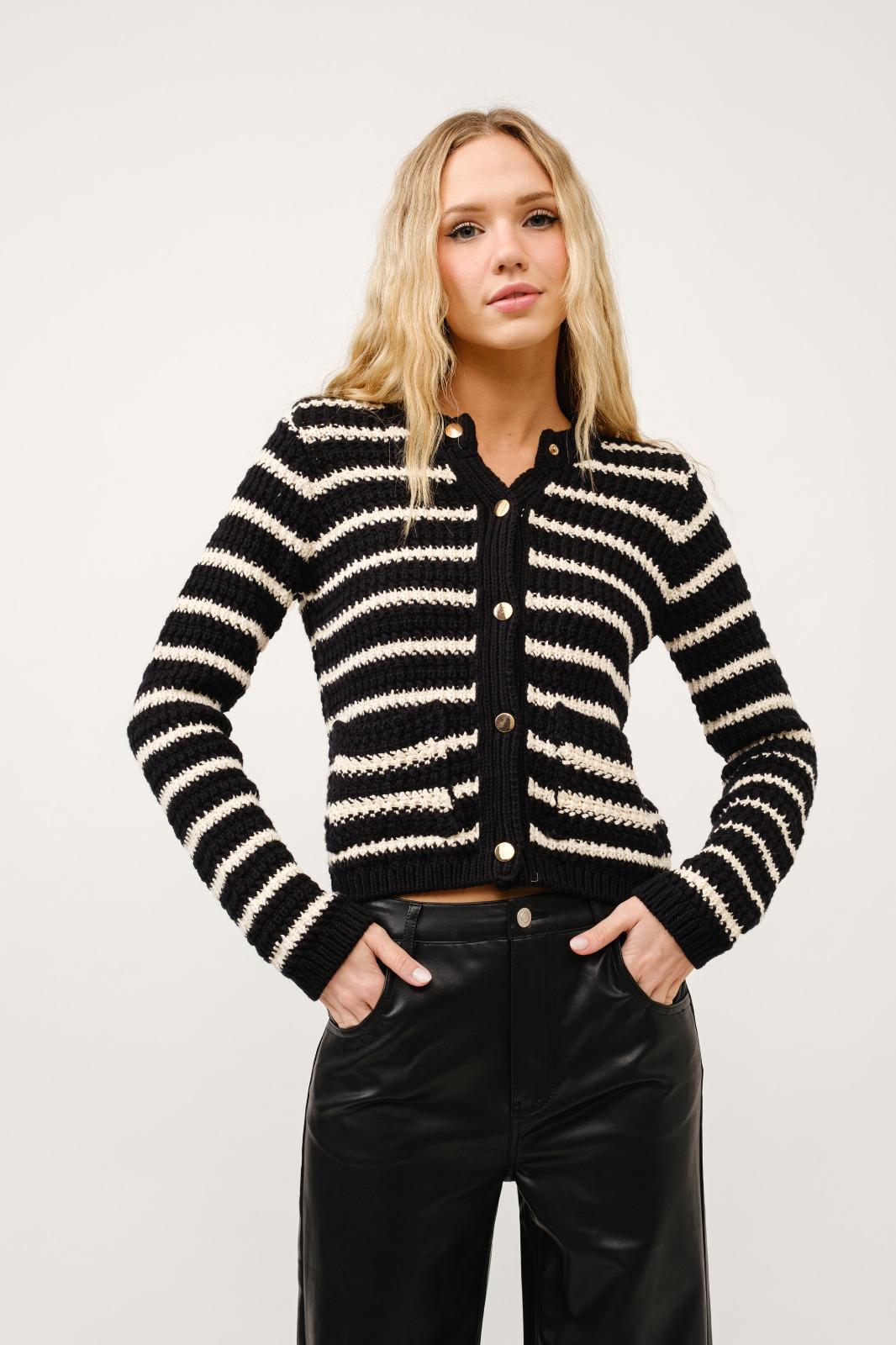 STRIPED BUTTON CARDIGAN