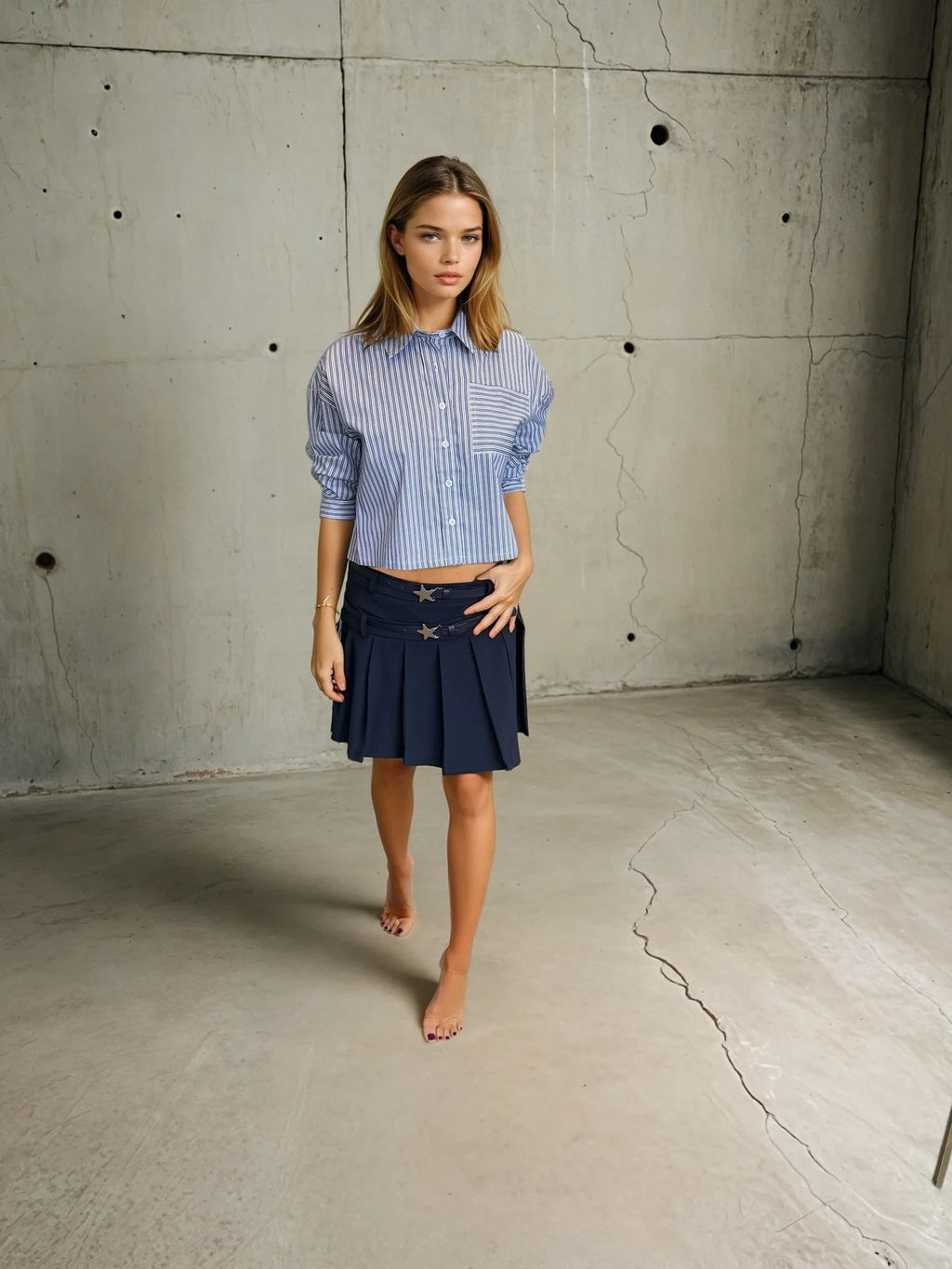 Bern Navy Strip Skirt