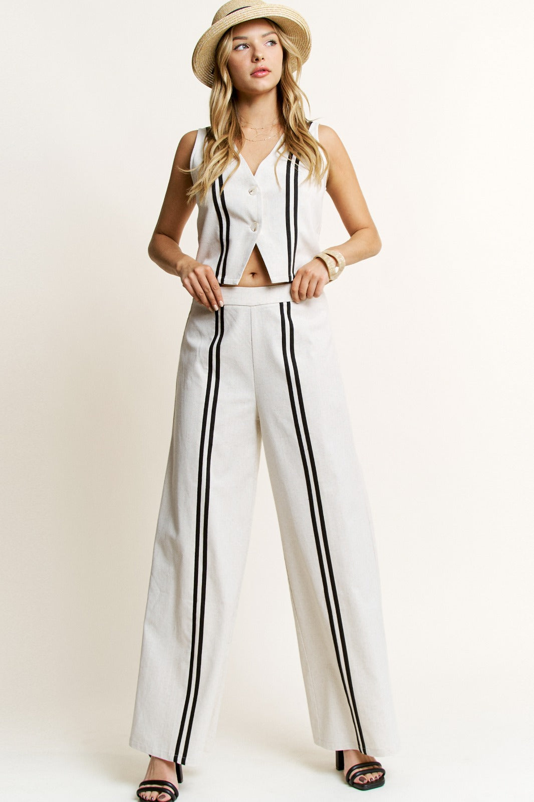 Linen Blend Vest Top and Pants Set